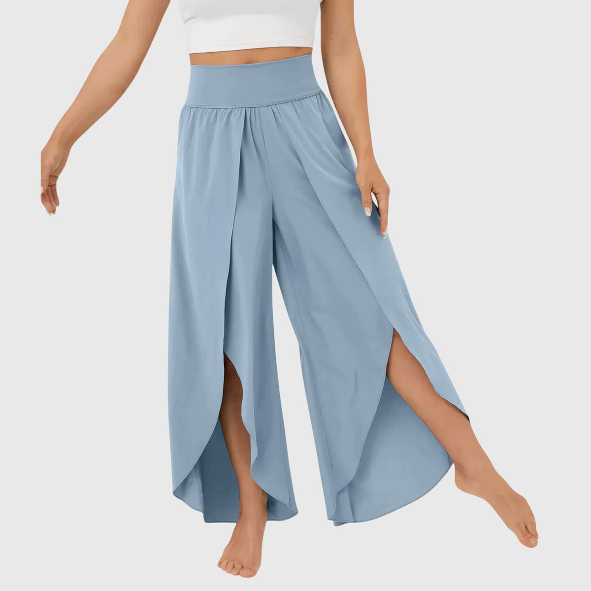 Women's High-Waisted Wide-Leg Tulip Trousers - Light Blue