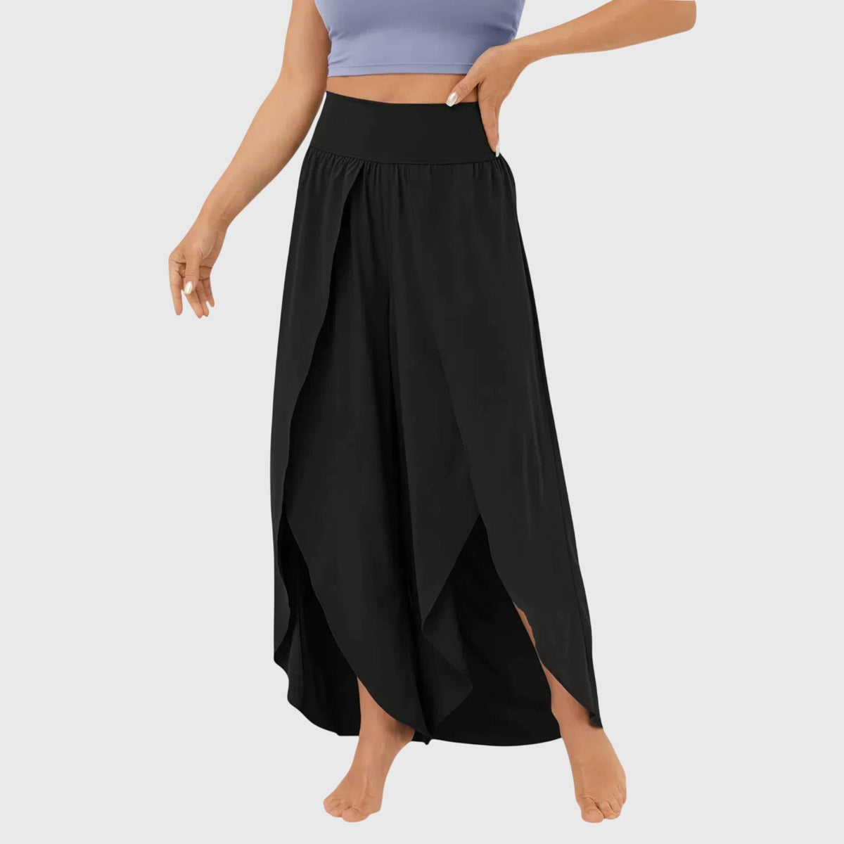 Women's High-Waisted Wide-Leg Tulip Trousers - Black