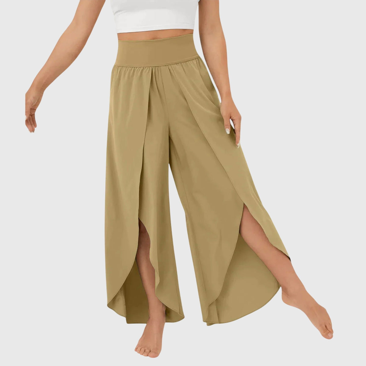 Women's High-Waisted Wide-Leg Tulip Trousers - Brown