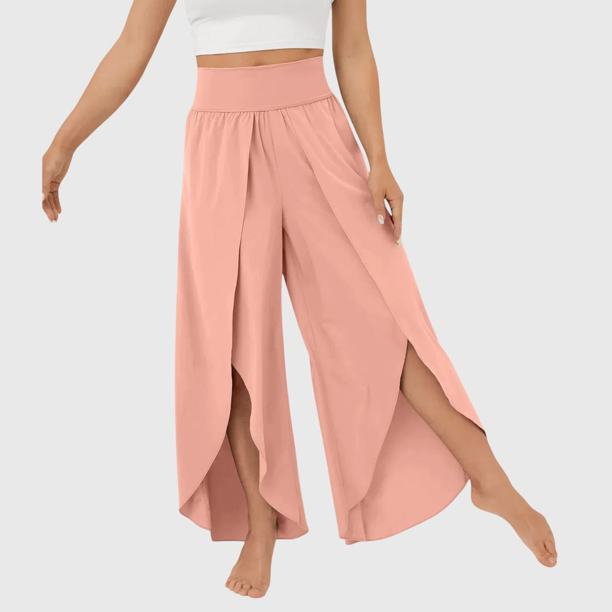 Women's High-Waisted Wide-Leg Tulip Trousers - Pink