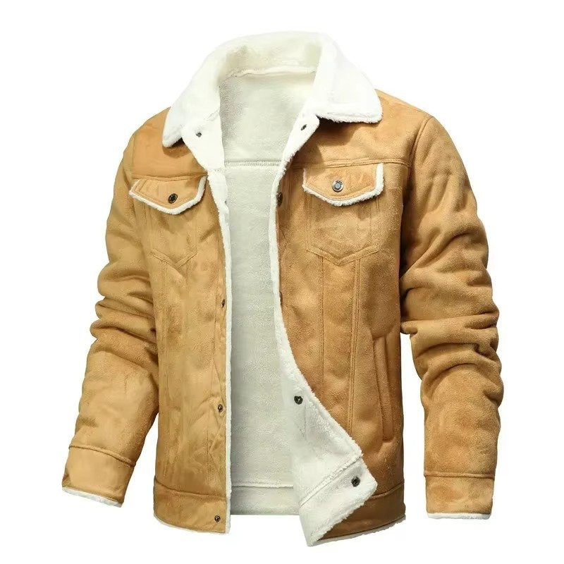 Men's Suede Trucker Jacket - Khaki