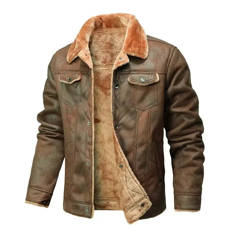 Men's Suede Trucker Jacket - Brown