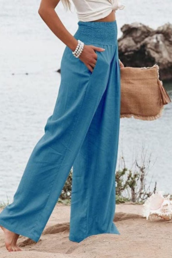 Women's High-Waisted Wide-Leg Palazzo Trousers - Peacock Blue
