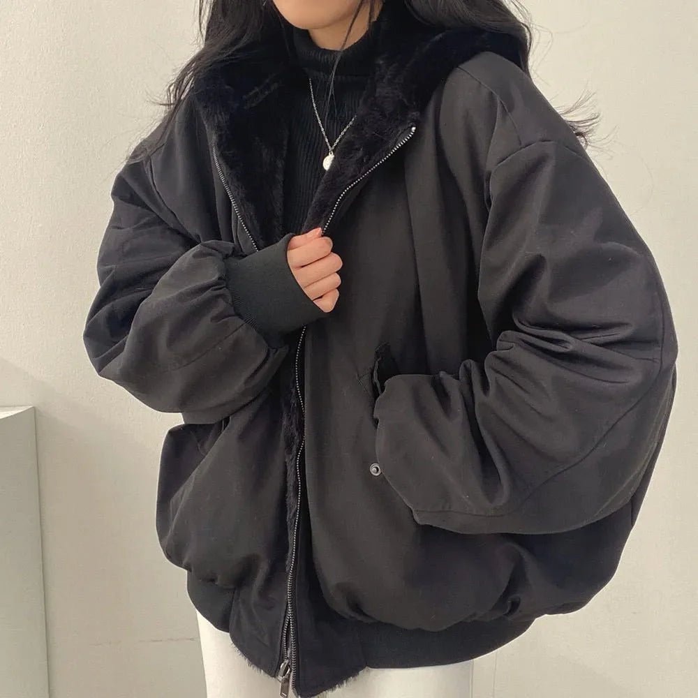 Women's Oversized Bomber Jacket - Black