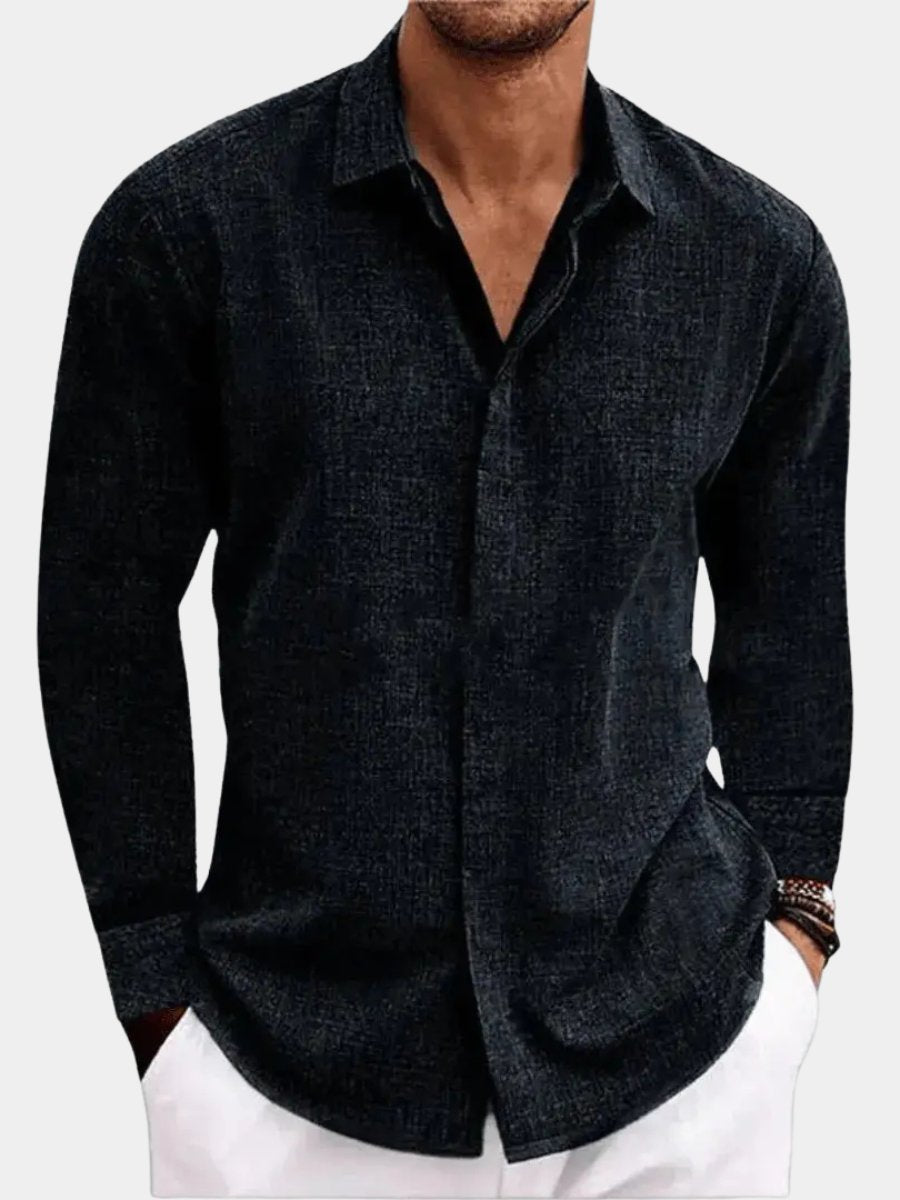 Men's Long Sleeve Linen-Cotton Button-Up Shirt