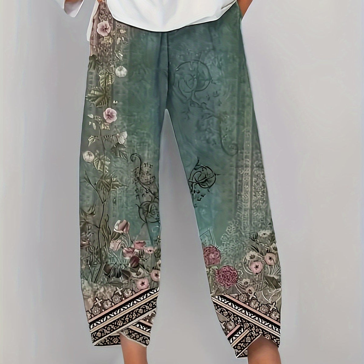 Women's Floral Wide-Leg Trousers - Vintage Plant