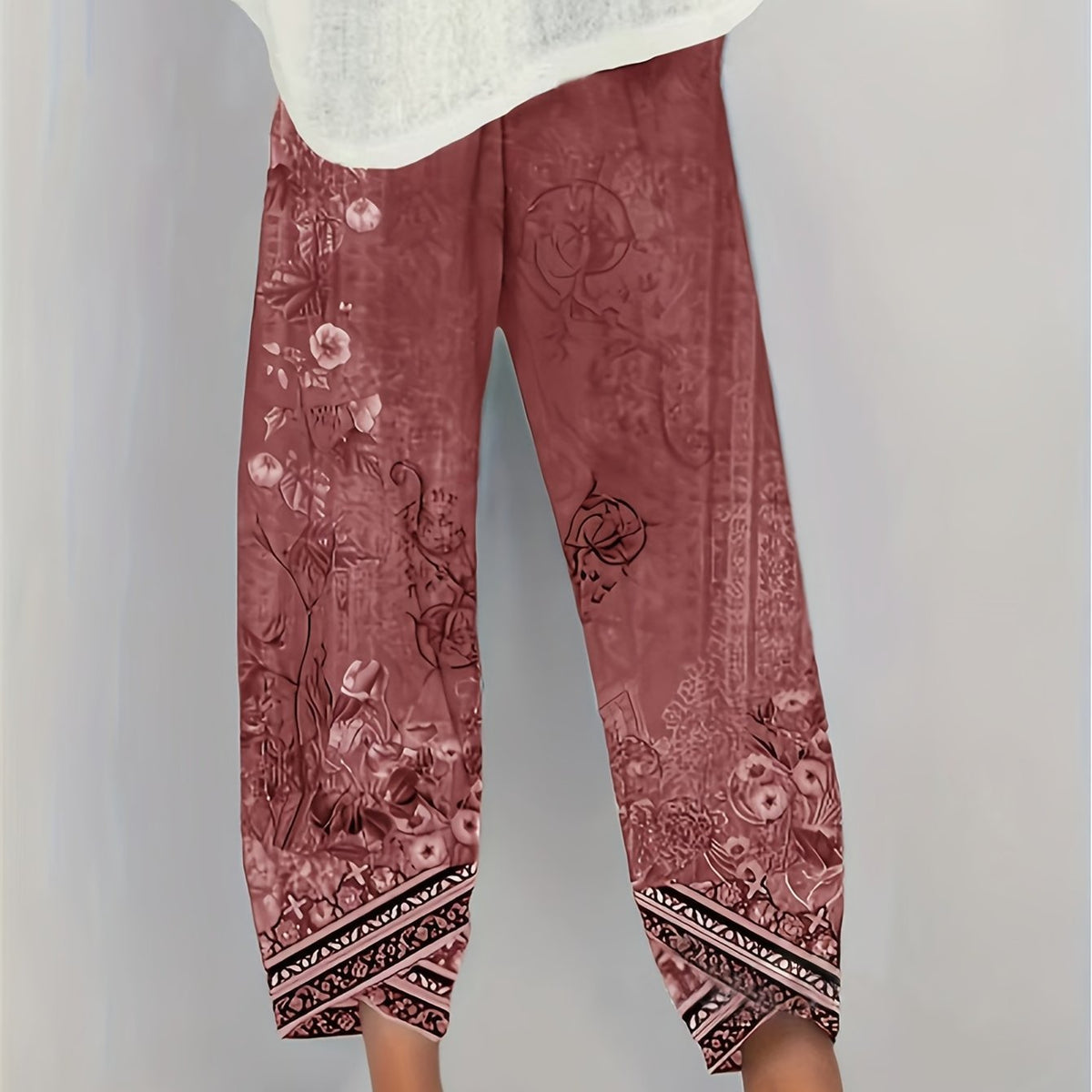 Women's Floral Wide-Leg Trousers - Red Retro