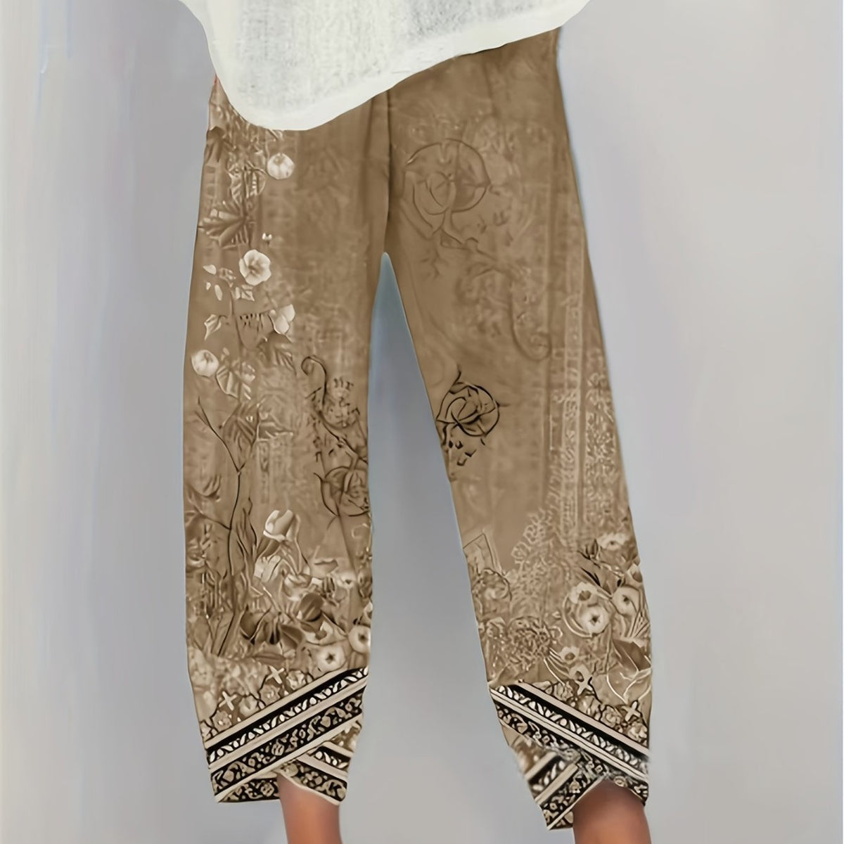 Women's Floral Wide-Leg Trousers - Yellow Retro