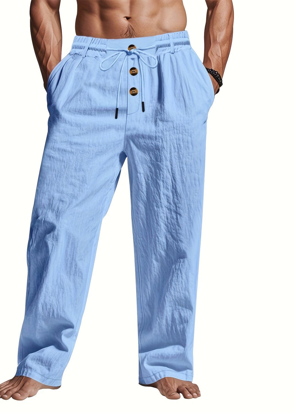 Men's Wide-Leg Drawstring Trousers - Blue