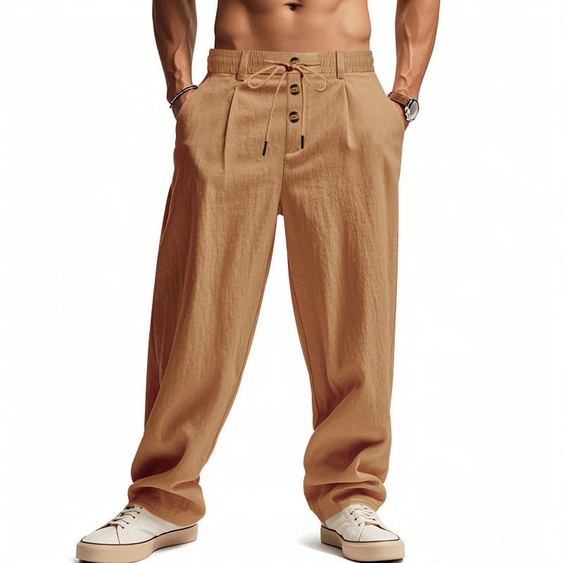 Men's Wide-Leg Drawstring Trousers - Brown