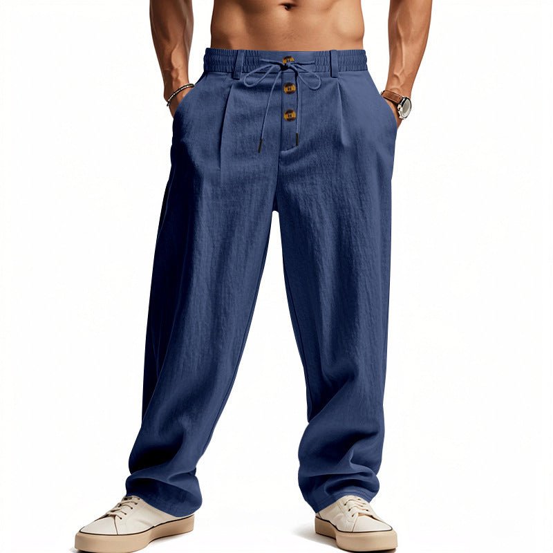 Men's Wide-Leg Drawstring Trousers - Navy Blue