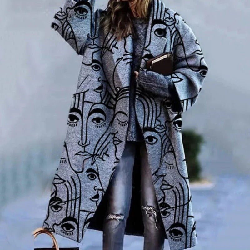 Women's Plaid Oversized Wool Coat - Gray-Black
