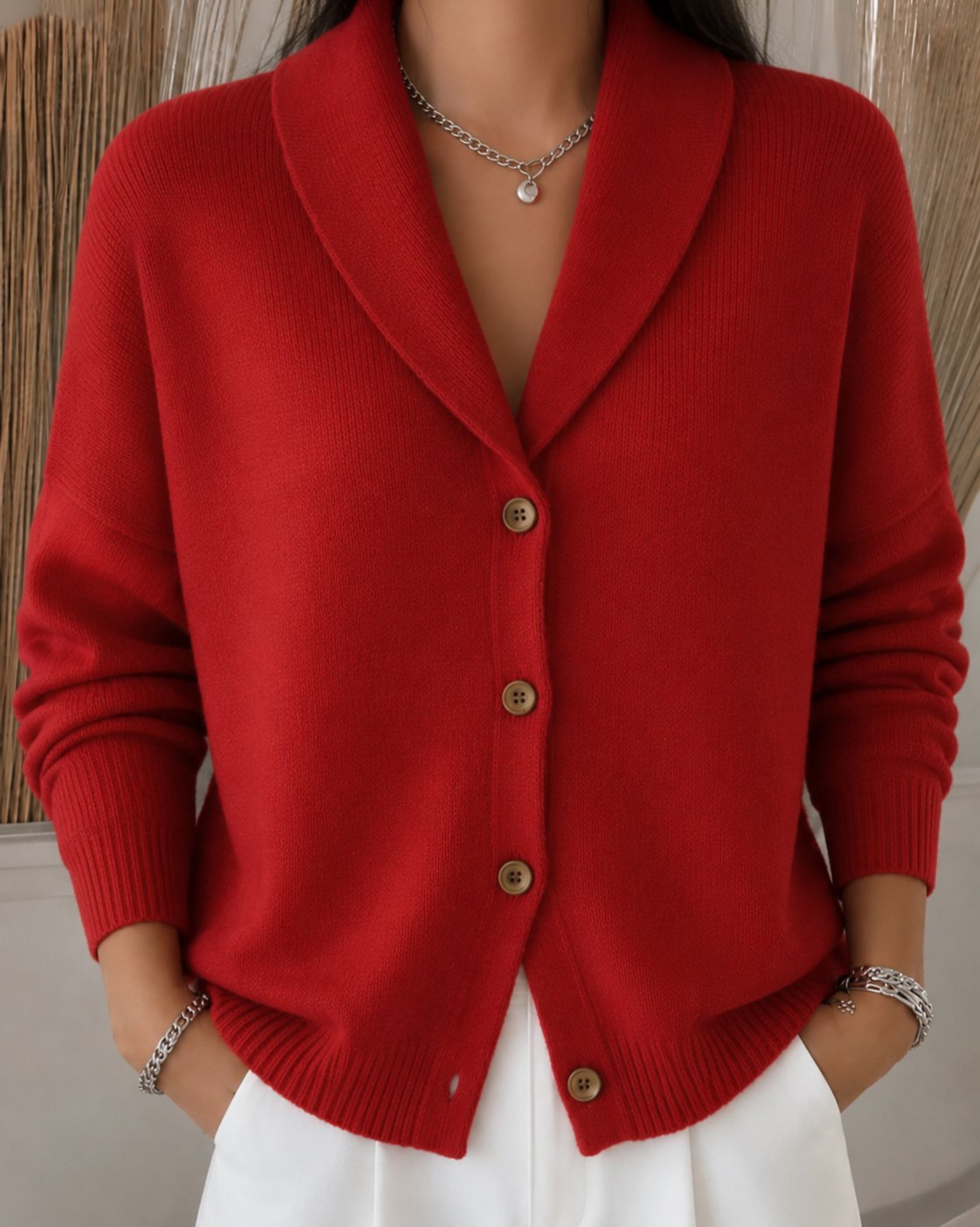 Women's Oversized Knit Cardigan - Red