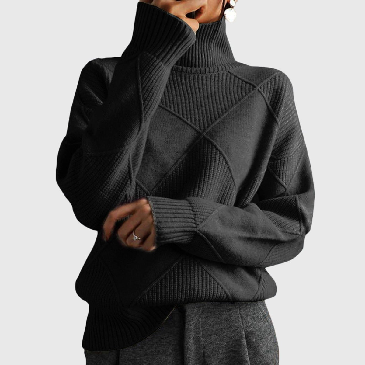 Women's Oversized Wool Roll Neck Jumper - Black