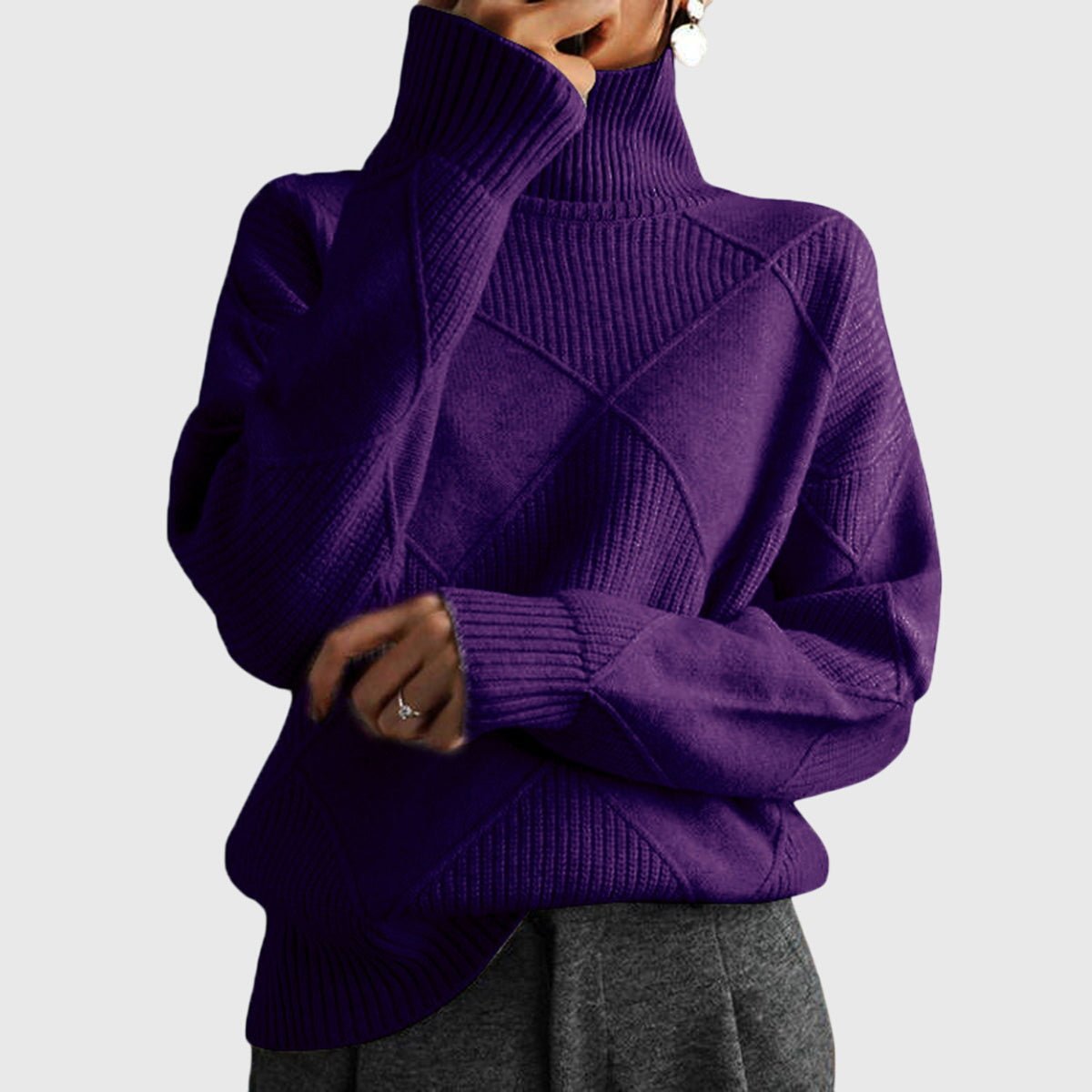 Women's Oversized Wool Roll Neck Jumper - Purple