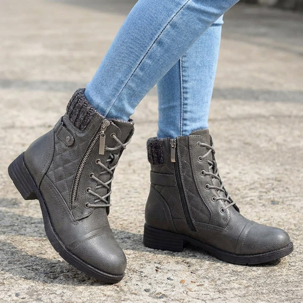 Women's Quilted Faux Leather Ankle Boots - Grey