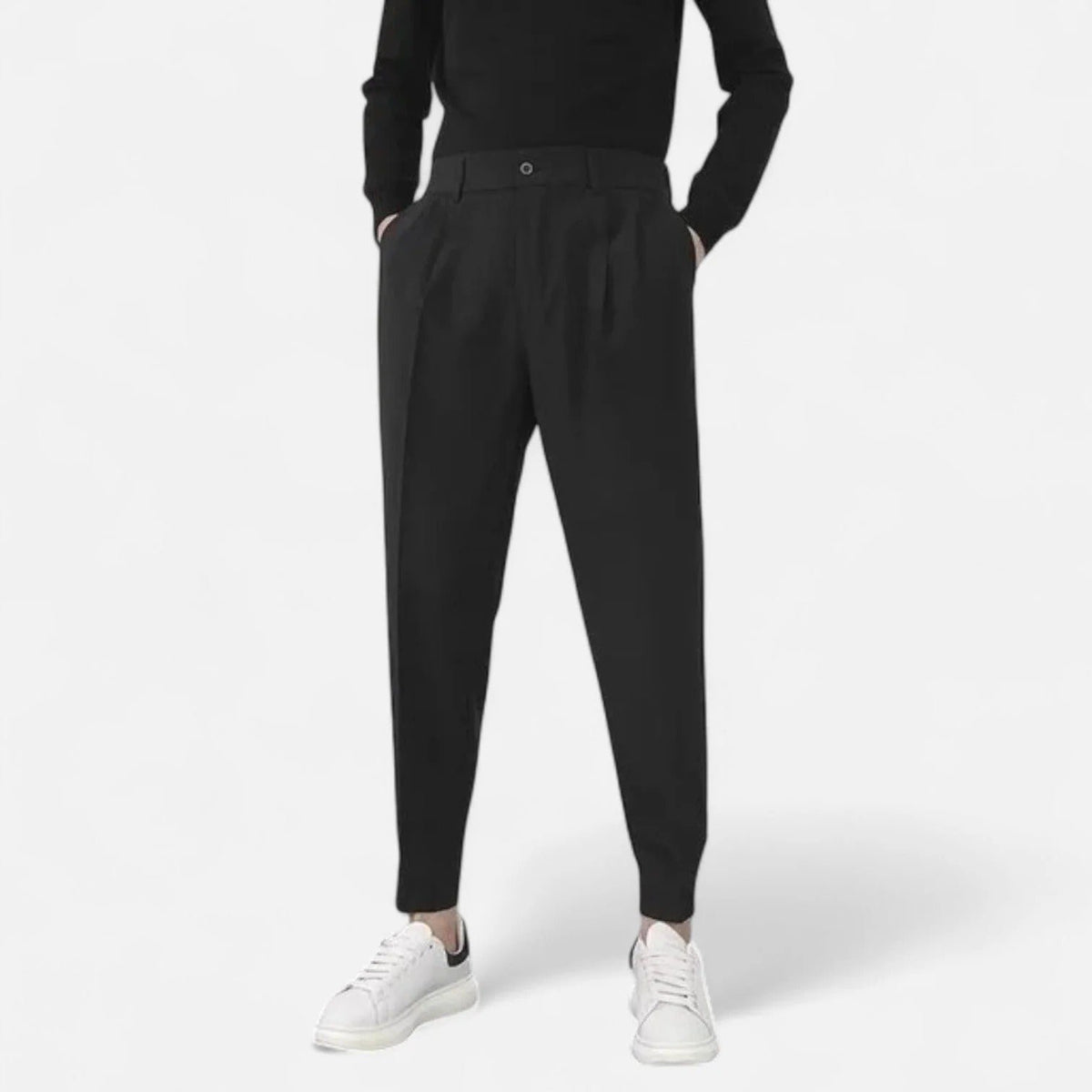 Men's Pleated Cropped Trousers - Black