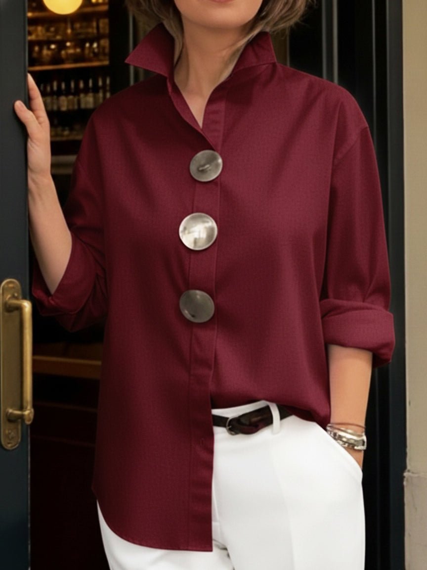 Women's Long Sleeve Oversized Shirt - Burgundy