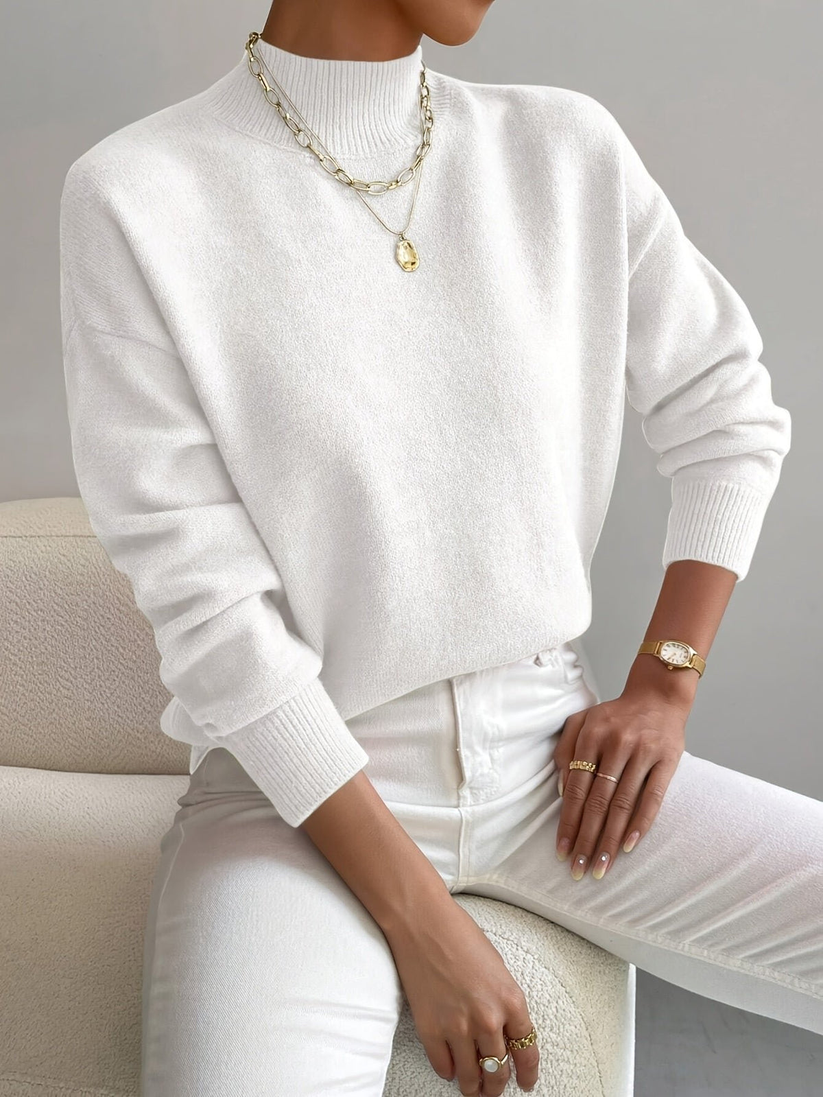 Women's Oversized Funnel Neck Jumper - White