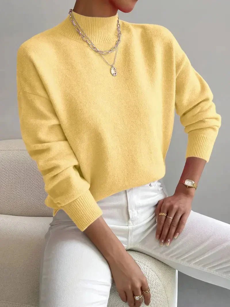 Women's Oversized Funnel Neck Jumper - Yellow