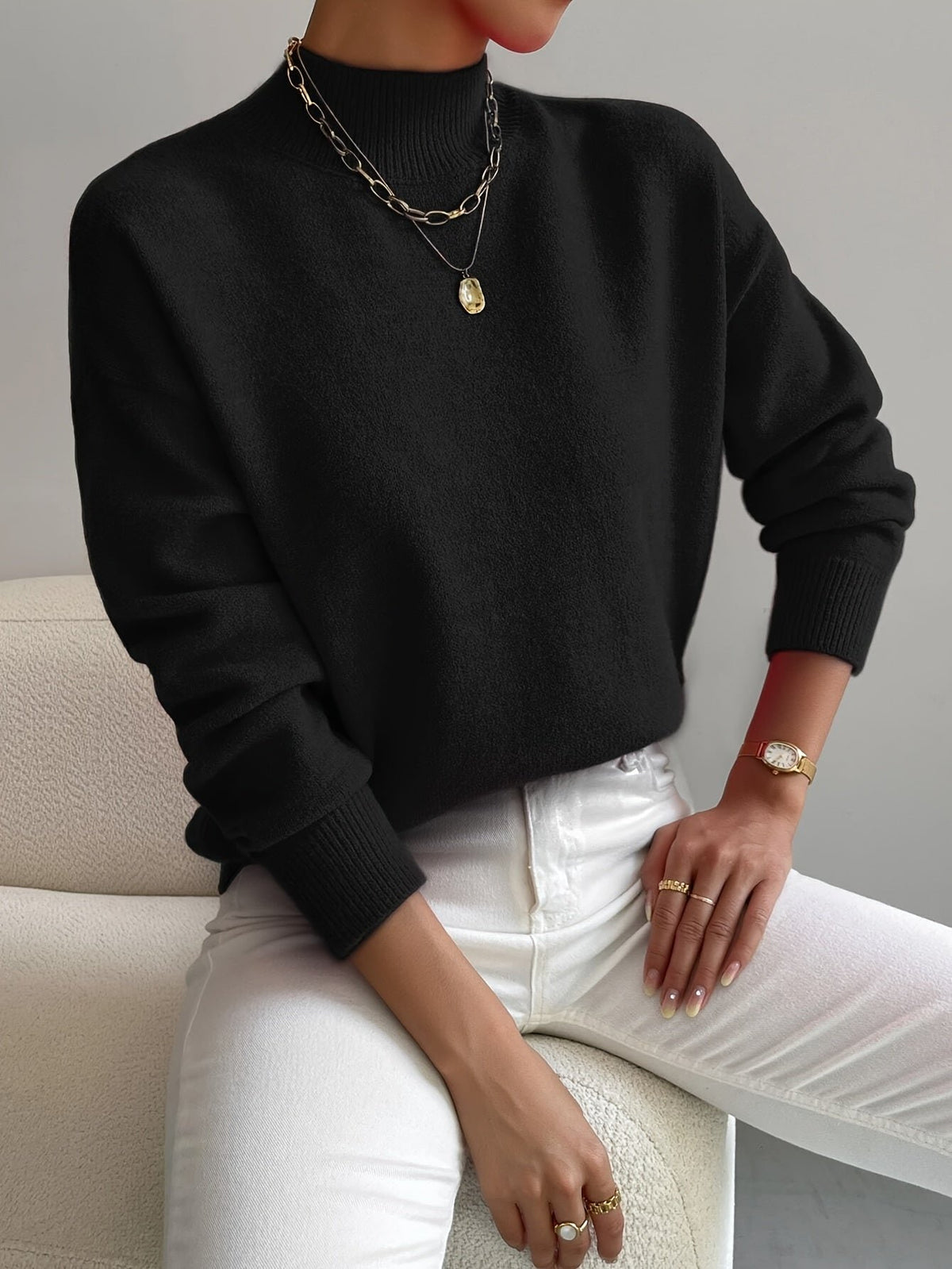 Women's Oversized Funnel Neck Jumper - Black
