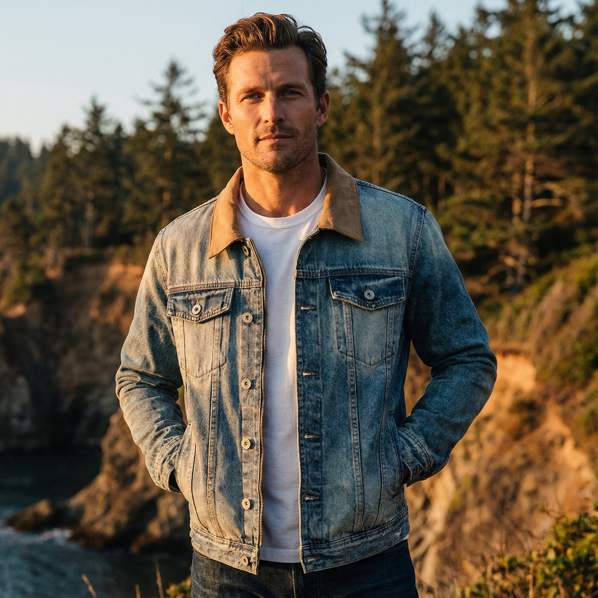 Men's Faded Denim Trucker Jacket