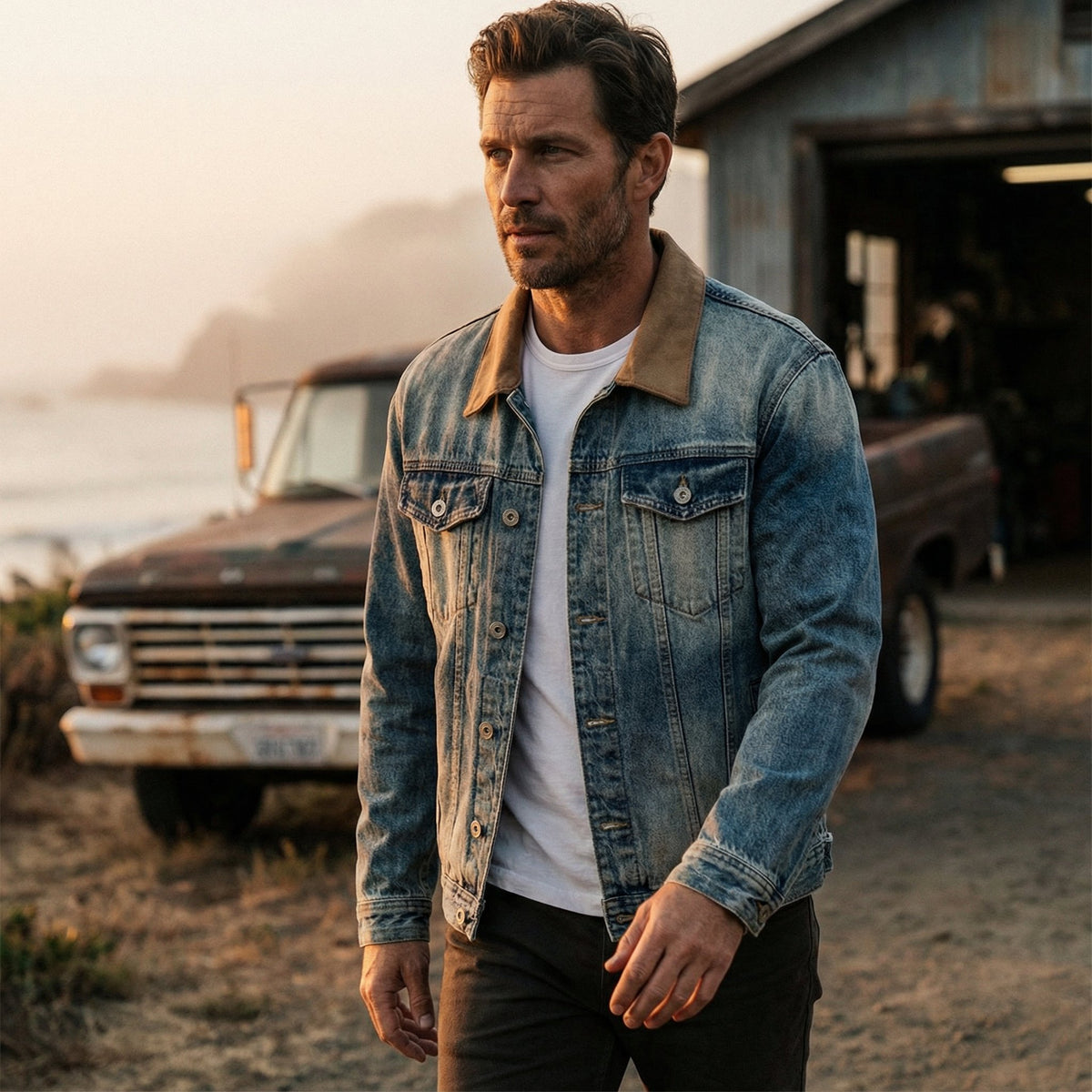Men's Faded Denim Trucker Jacket