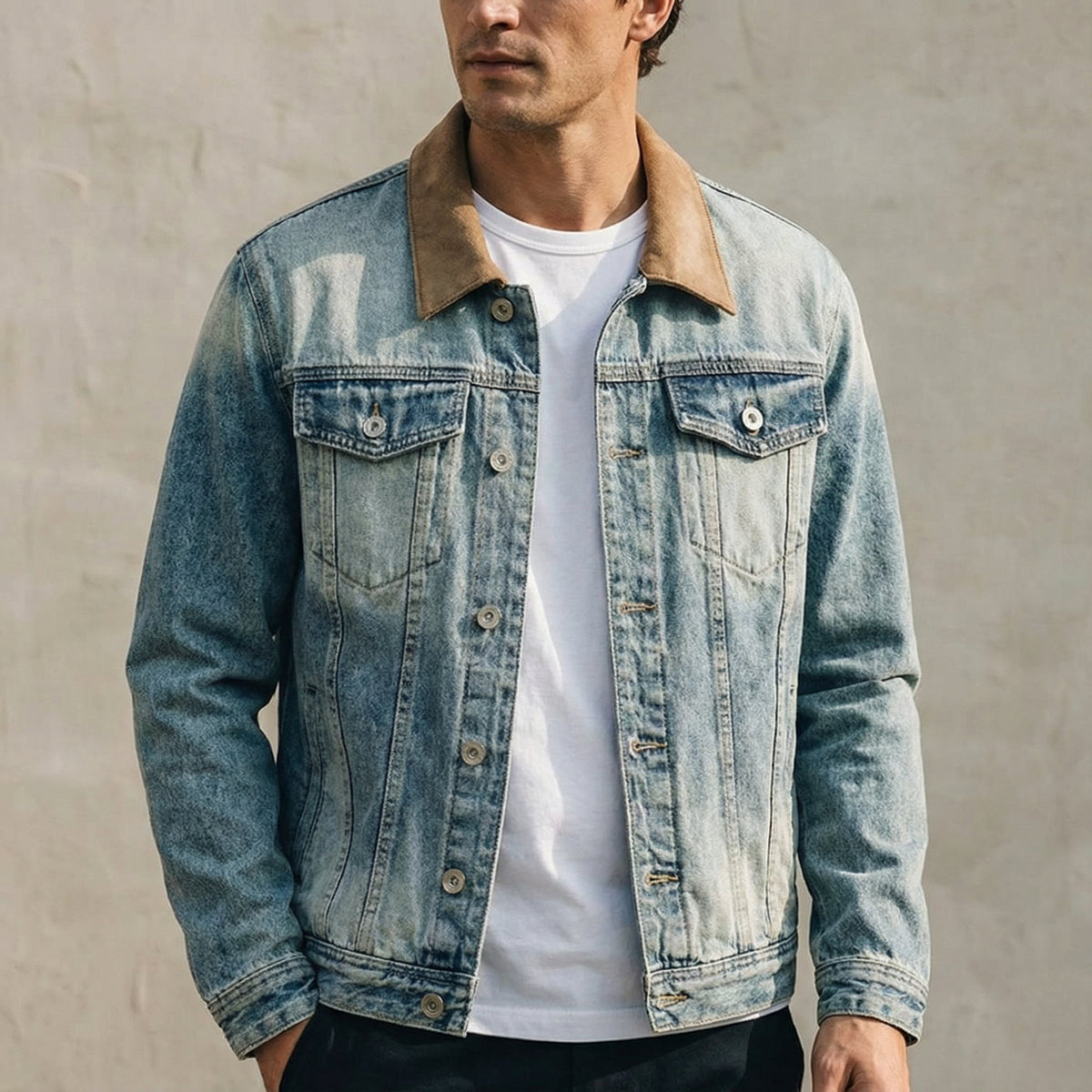 Men's Faded Denim Trucker Jacket