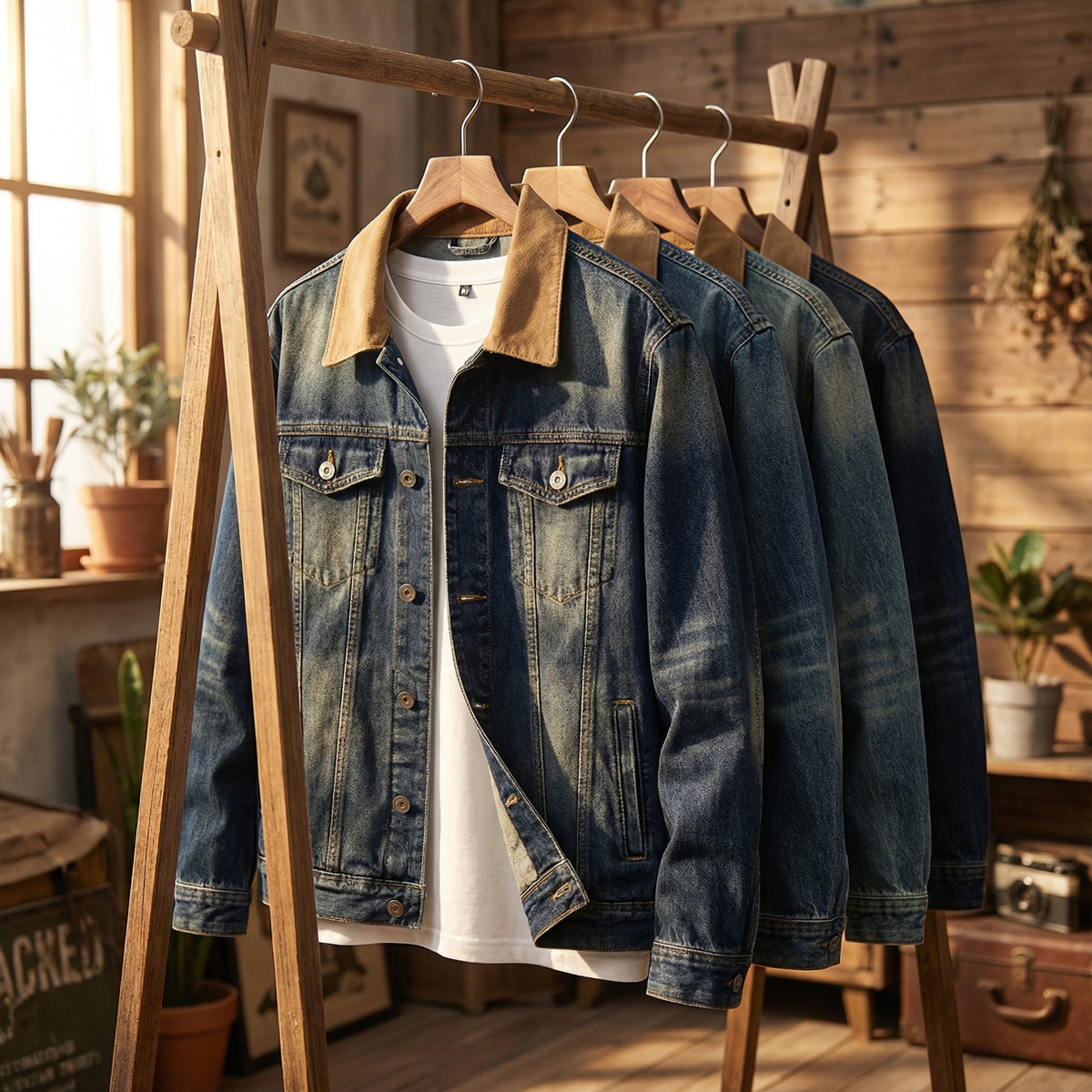 Men's Faded Denim Trucker Jacket