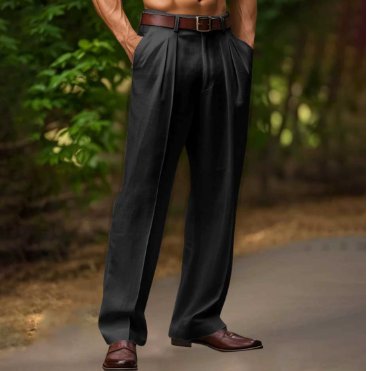 Men's Pleated Wide-Leg Trousers - Black