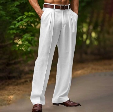 Men's Pleated Wide-Leg Trousers - White