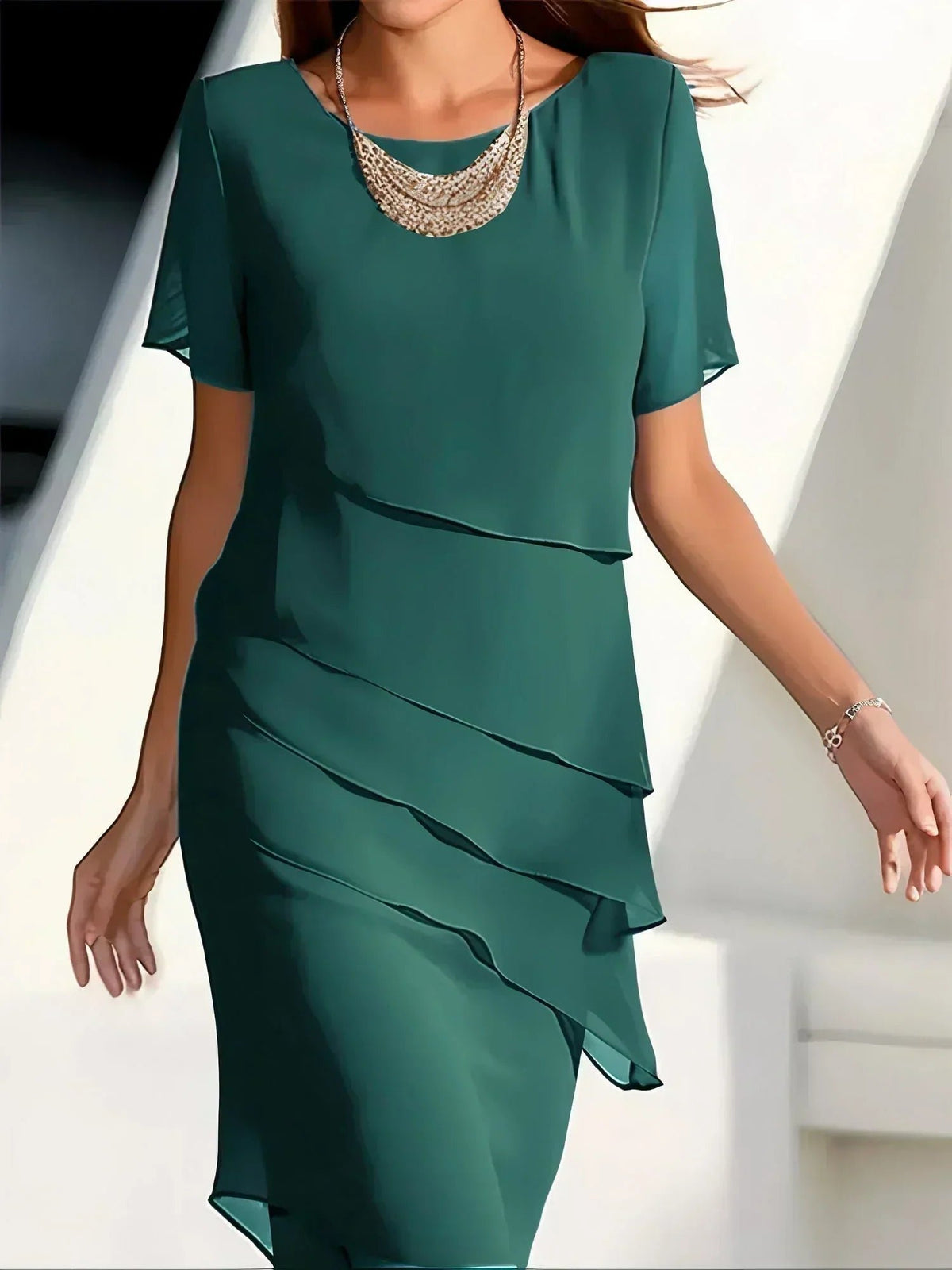 Women's Cocktail Chiffon Midi Dress - Green