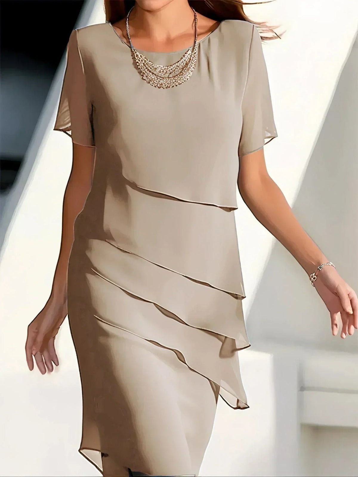 Women's Cocktail Chiffon Midi Dress - Khaki