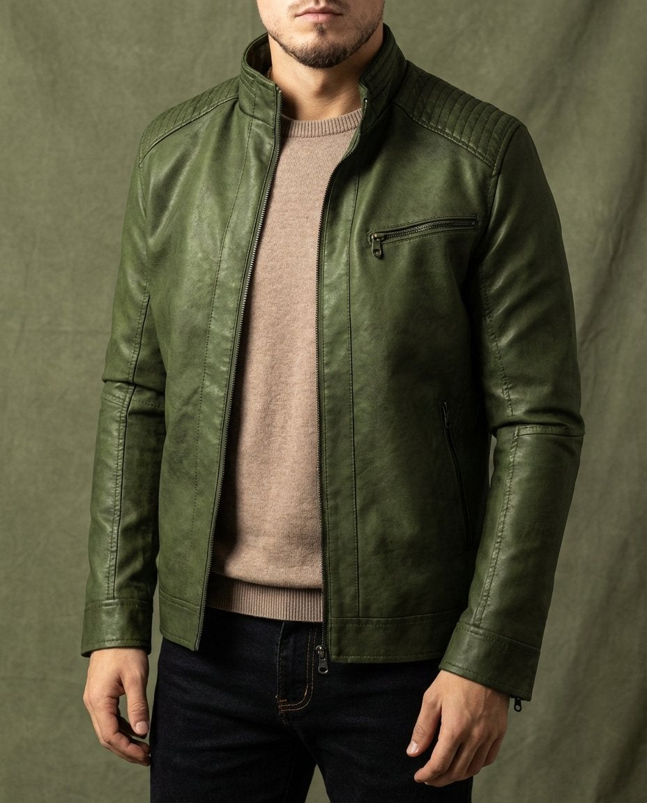 Men's Quilted Faux Leather Moto Jacket