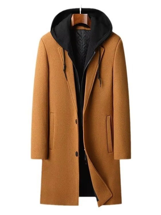 Men's Wool Hooded Coat - Khaki