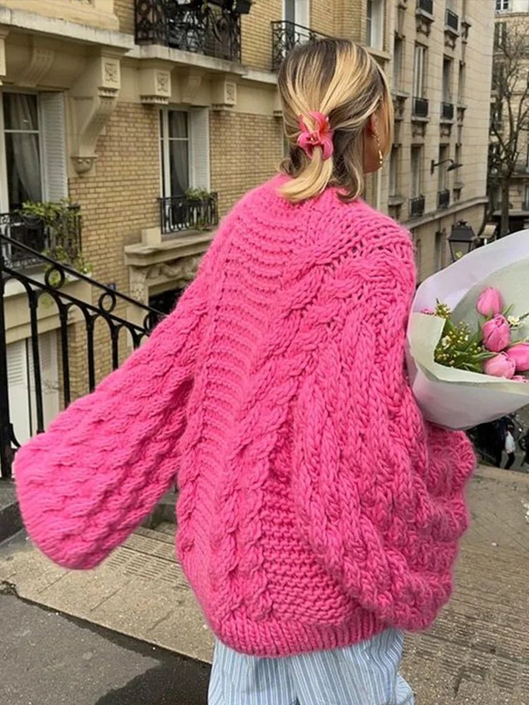 Women's Oversized Mini Wool Jumper Dress - Pink