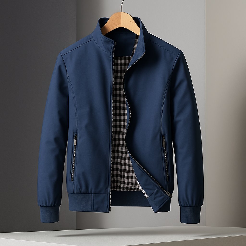 Men's Faux Leather Bomber Jacket - Blue
