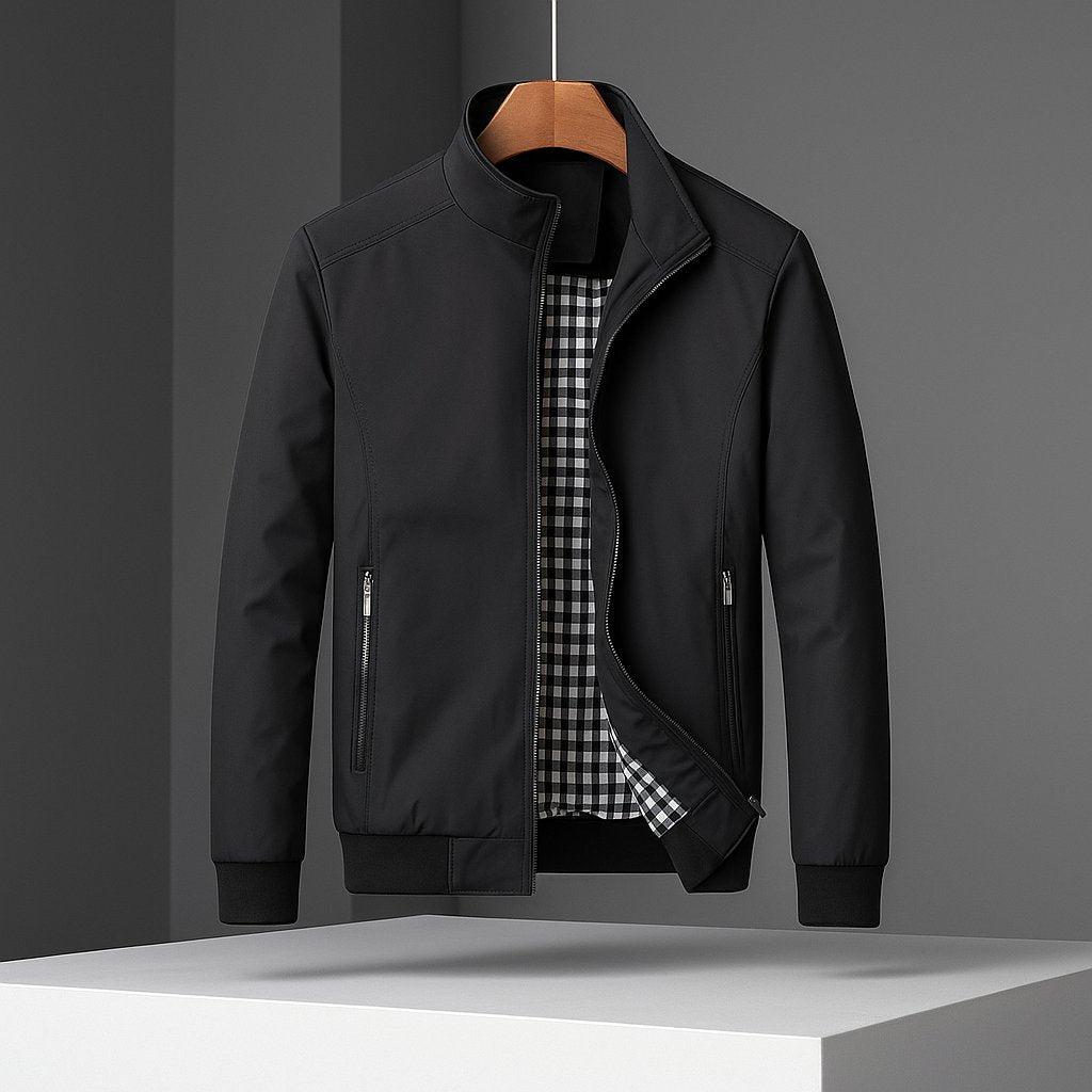 Men's Faux Leather Bomber Jacket - Black