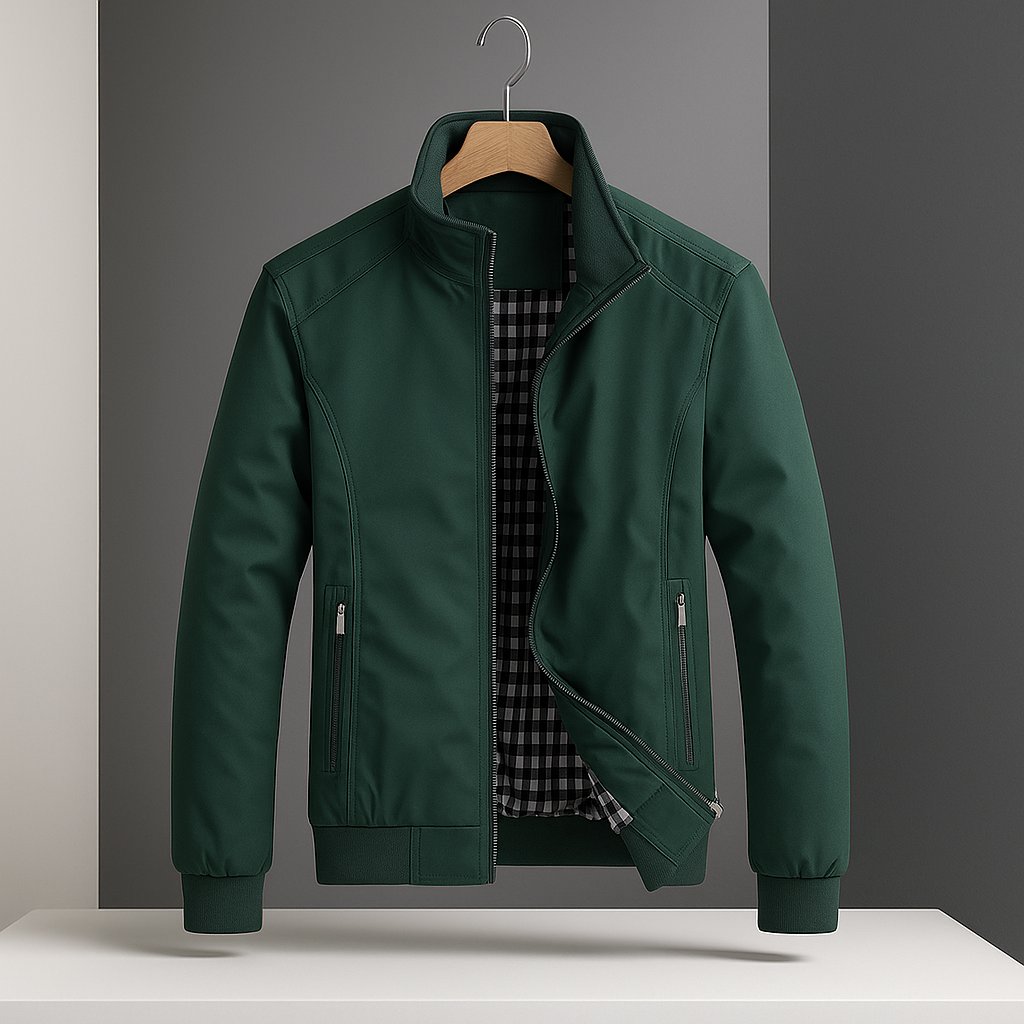 Men's Faux Leather Bomber Jacket - Green