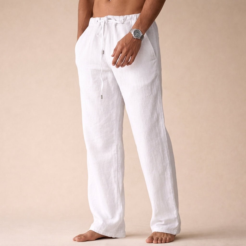 Men's Linen Drawstring Trousers - White