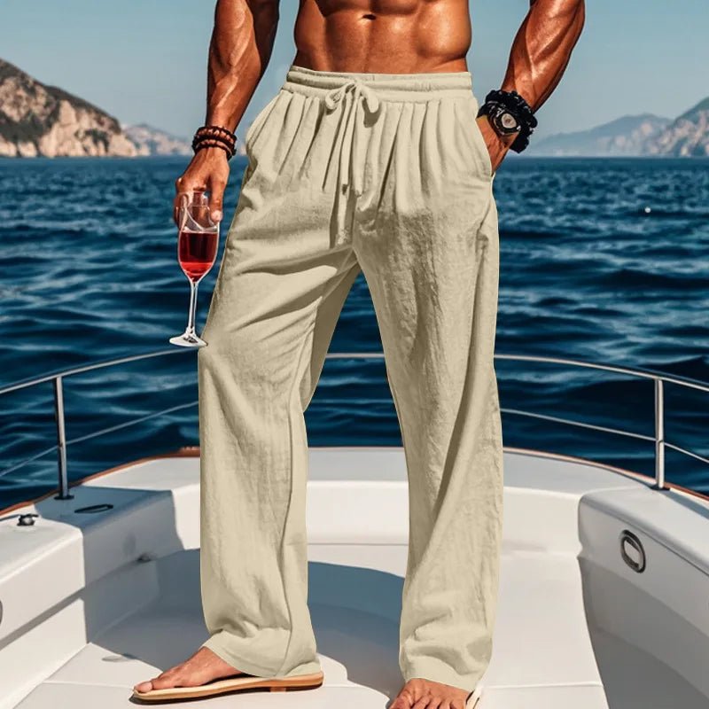 Men's Pleated Straight-Leg Trousers - Beige
