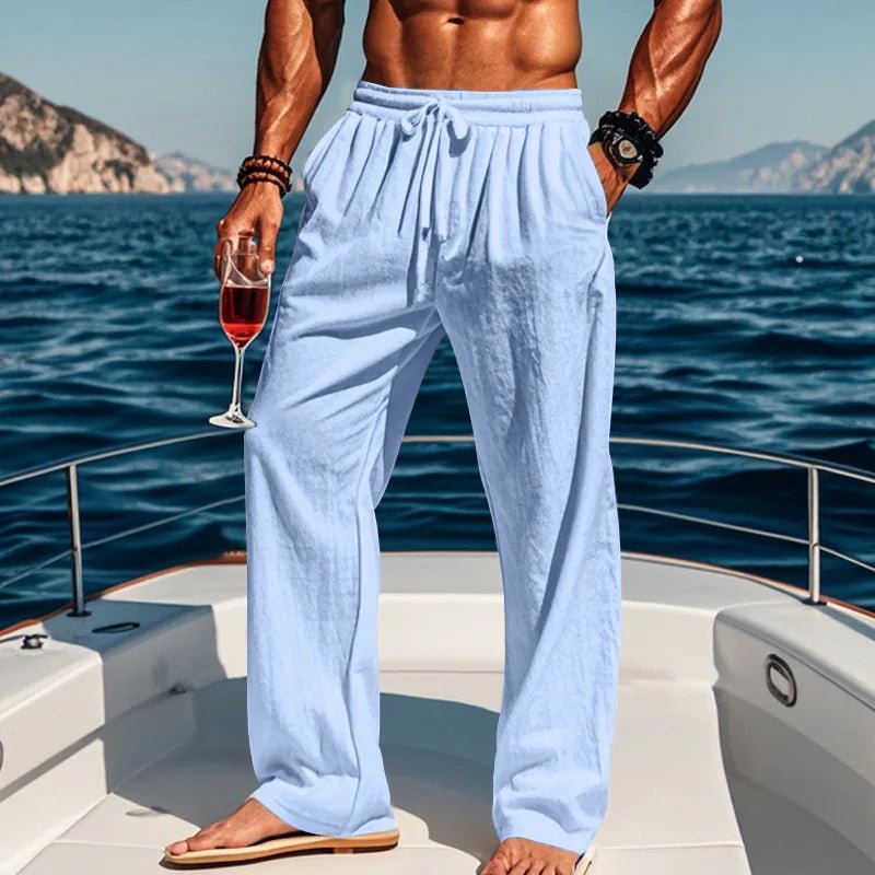 Men's Pleated Straight-Leg Trousers - Light Blue