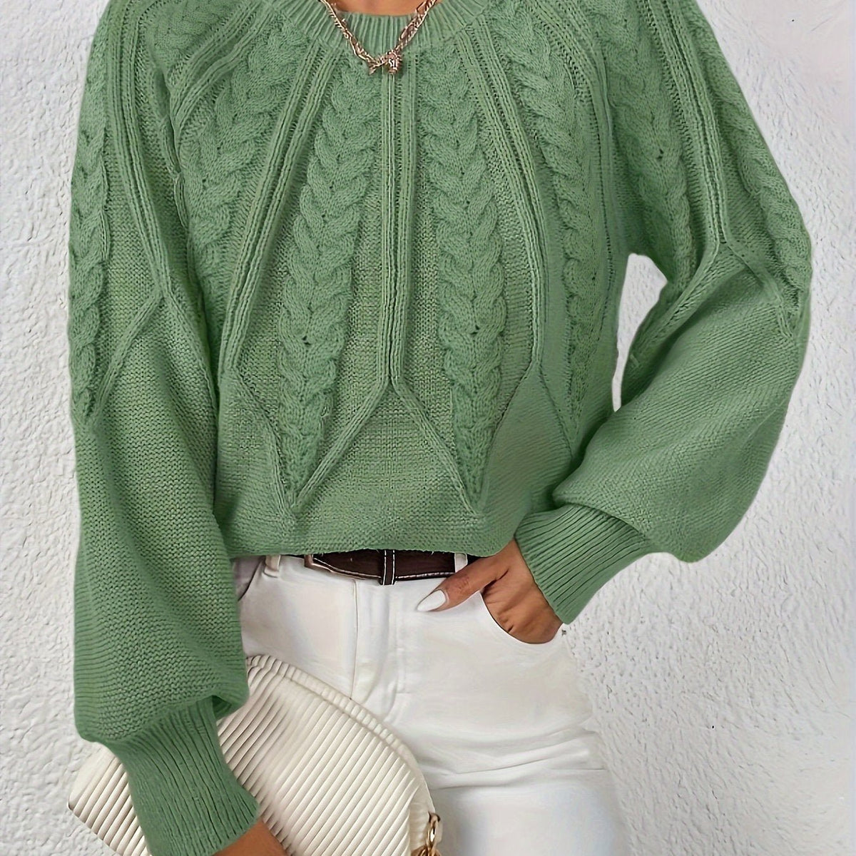 Women's Cropped Cable Knit Jumper - Matcha