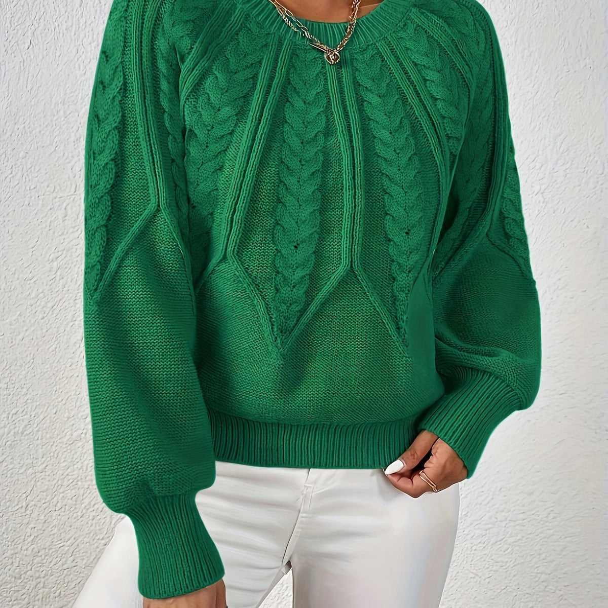 Women's Cropped Cable Knit Jumper - Green