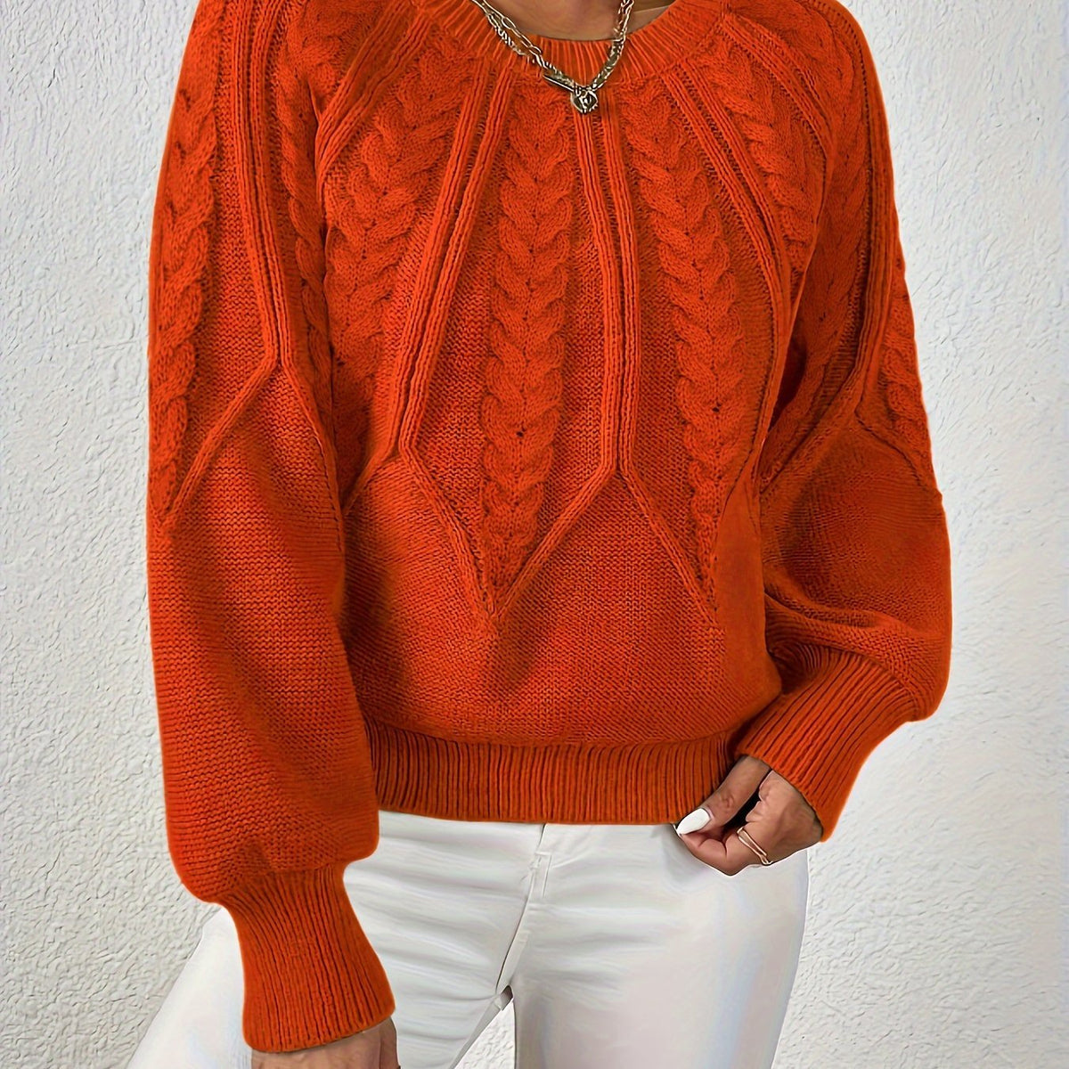Women's Cropped Cable Knit Jumper - Orange Red