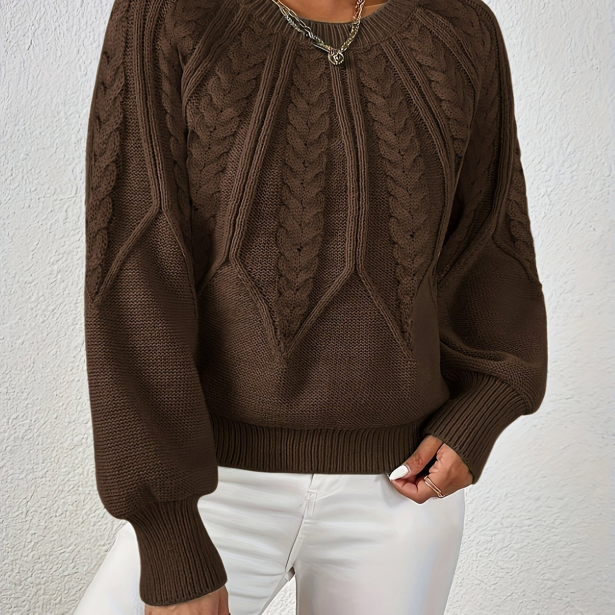 Women's Cropped Cable Knit Jumper - Coffee Brown