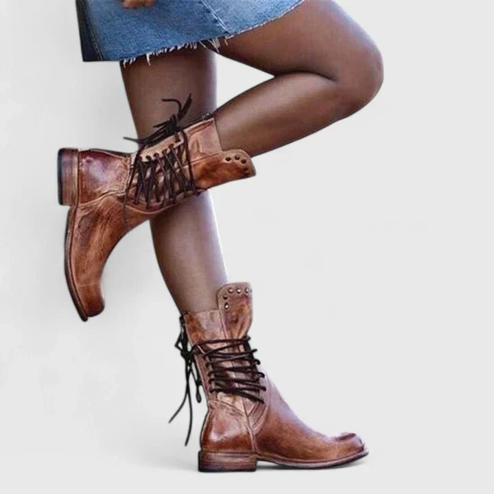Women's Leather Combat Ankle Boots