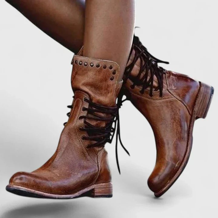Women's Leather Combat Ankle Boots
