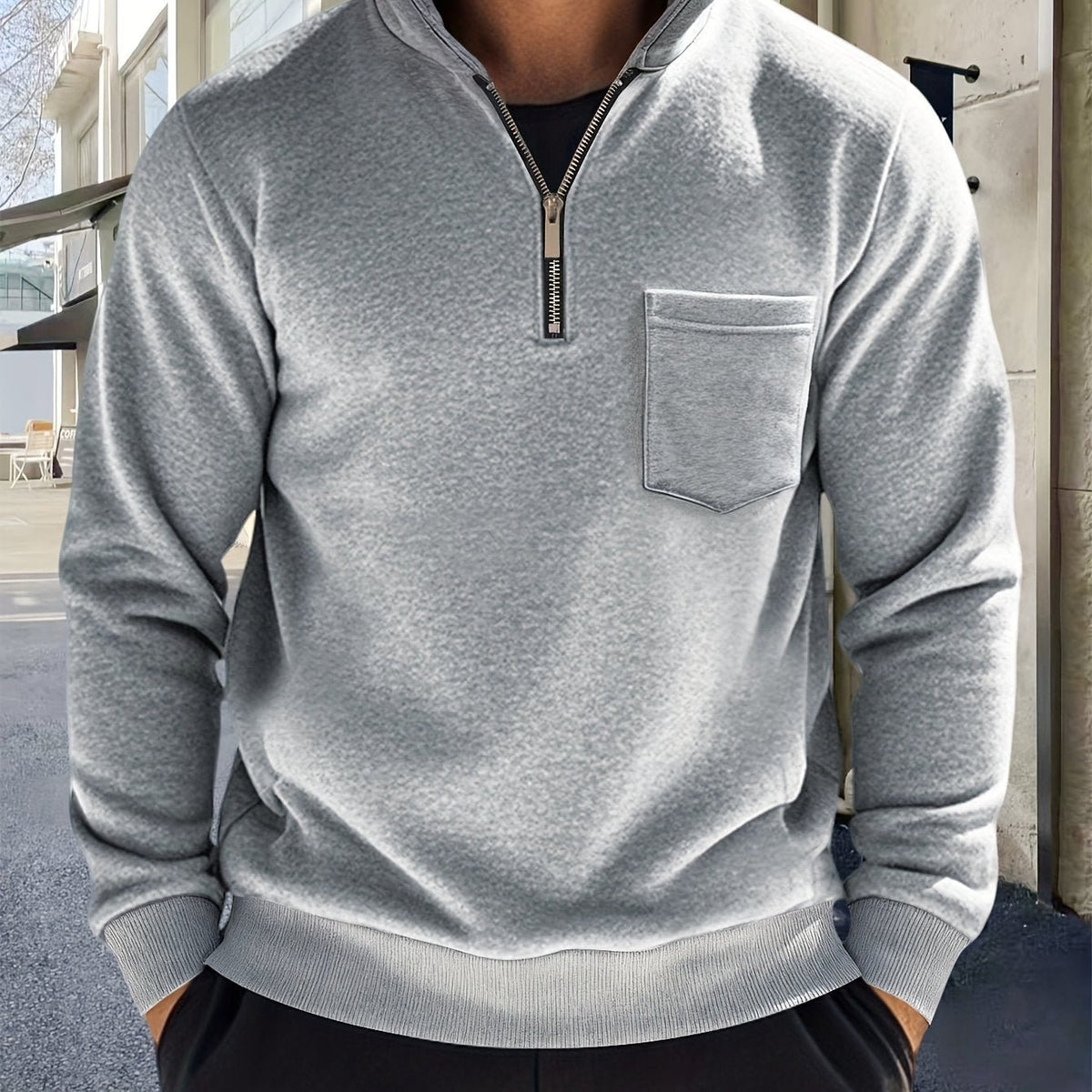 Men's Fleece Quarter-Zip Sweatshirt - Light Grey