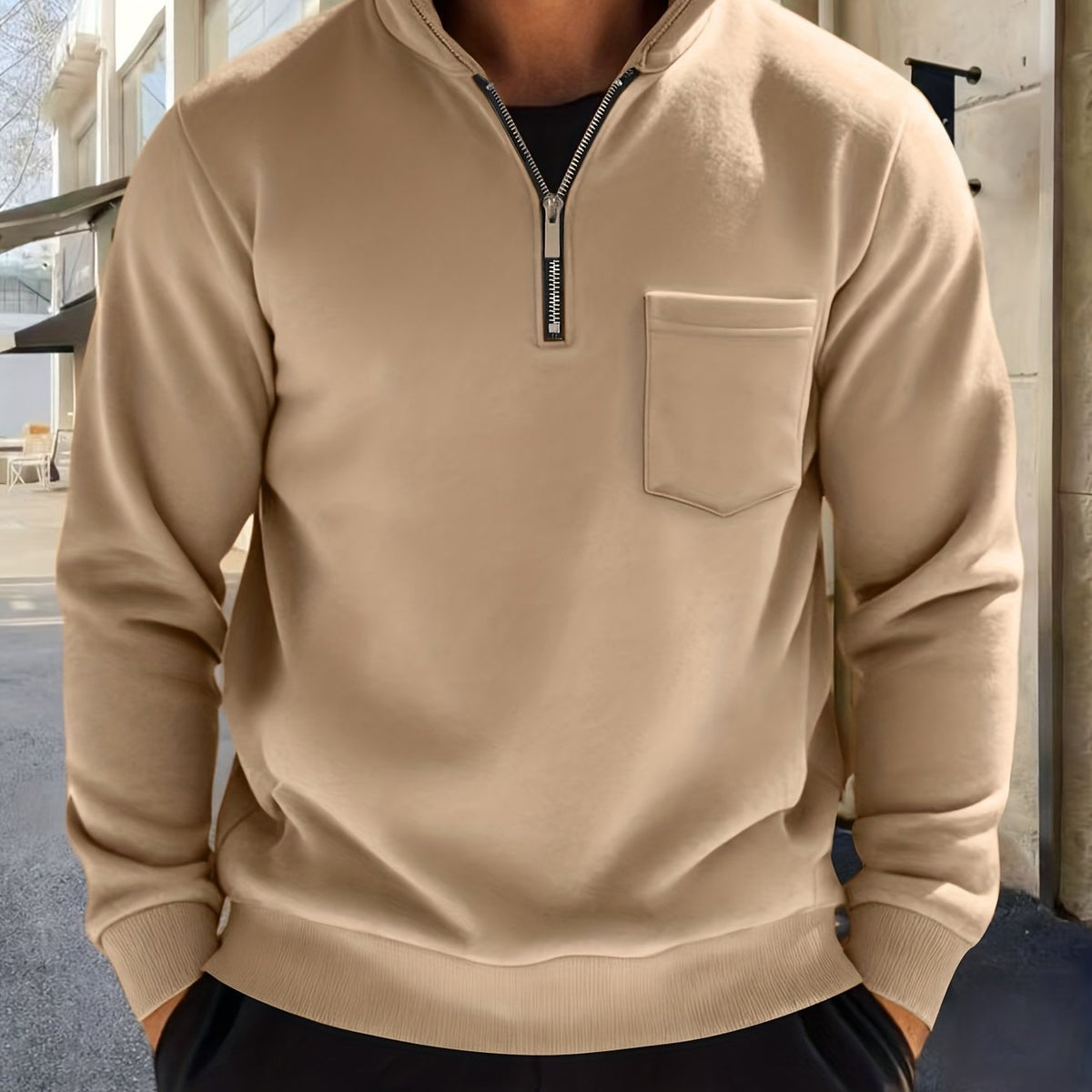 Men's Fleece Quarter-Zip Sweatshirt - Khaki